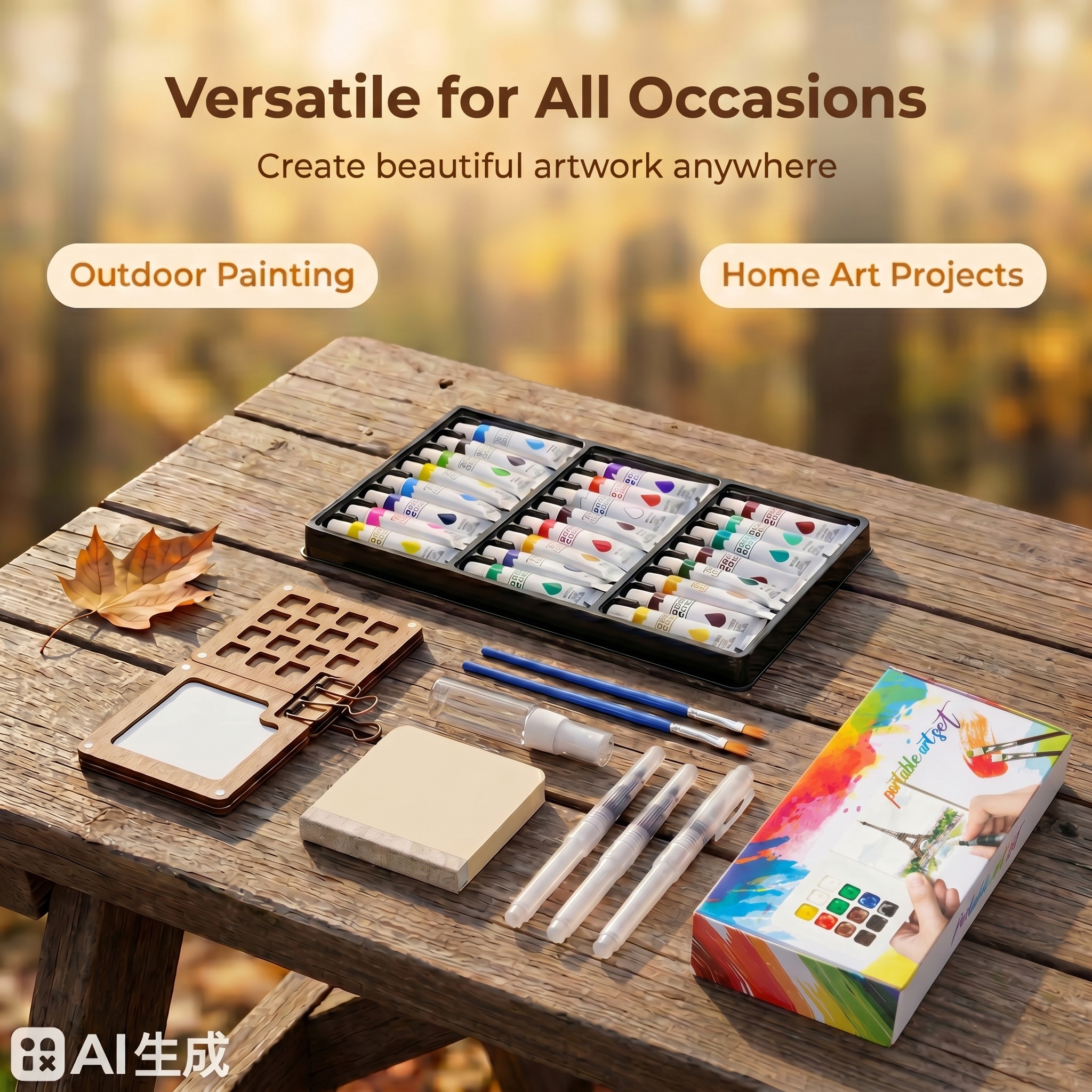 MQUPIN Mini Travel Watercolor Paint Set-Portable Paint Kit with Paints, Brush, Sketchbook & Copper Clip | For Beginners, Professional Artists & Painting Enthusiasts.