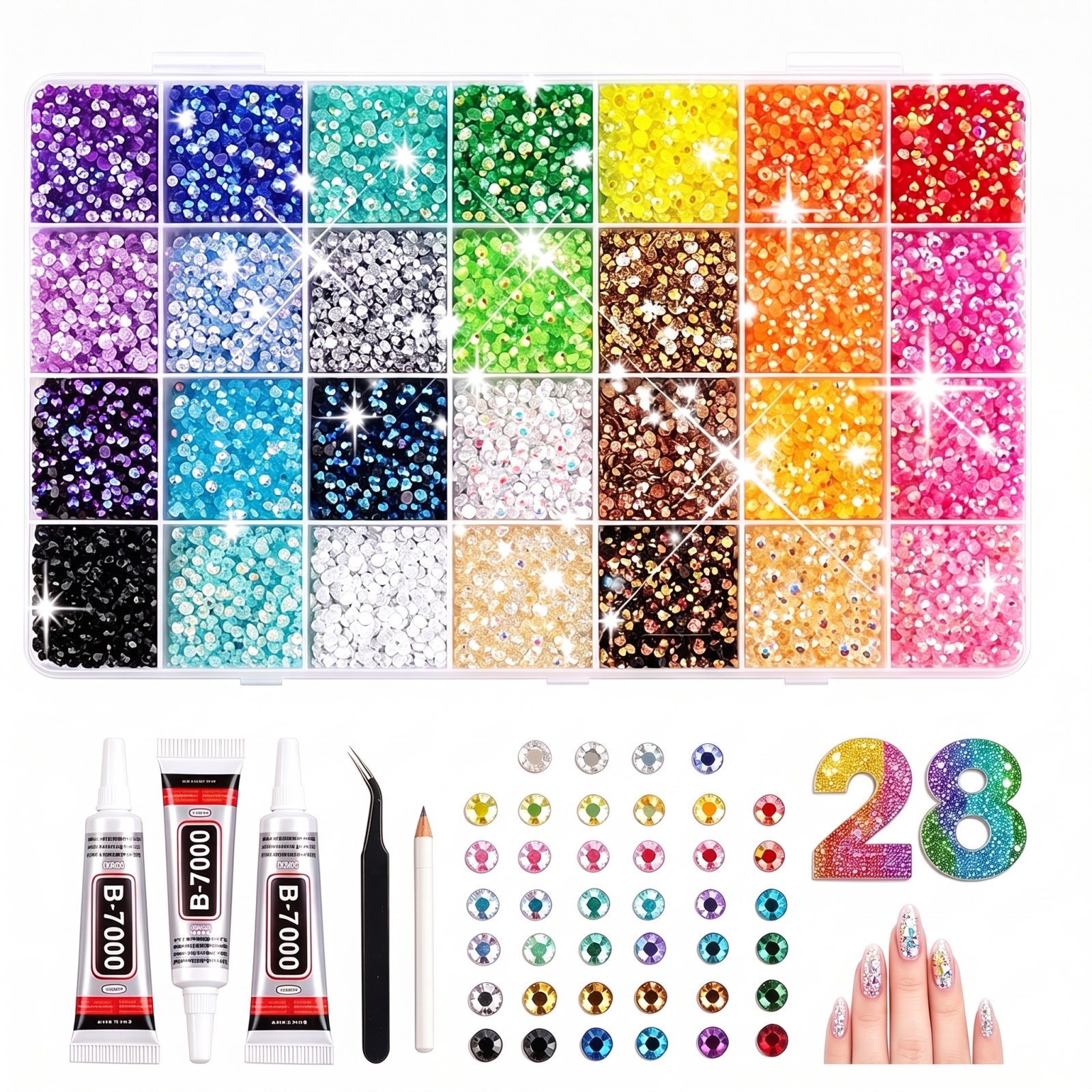 Bedazzler Kit with Rhinestones, 34000 Jelly Gems, 3mm Multicolor Crystal, 3 B7000 Glue for Diamond Art, Nail Art & Crafts