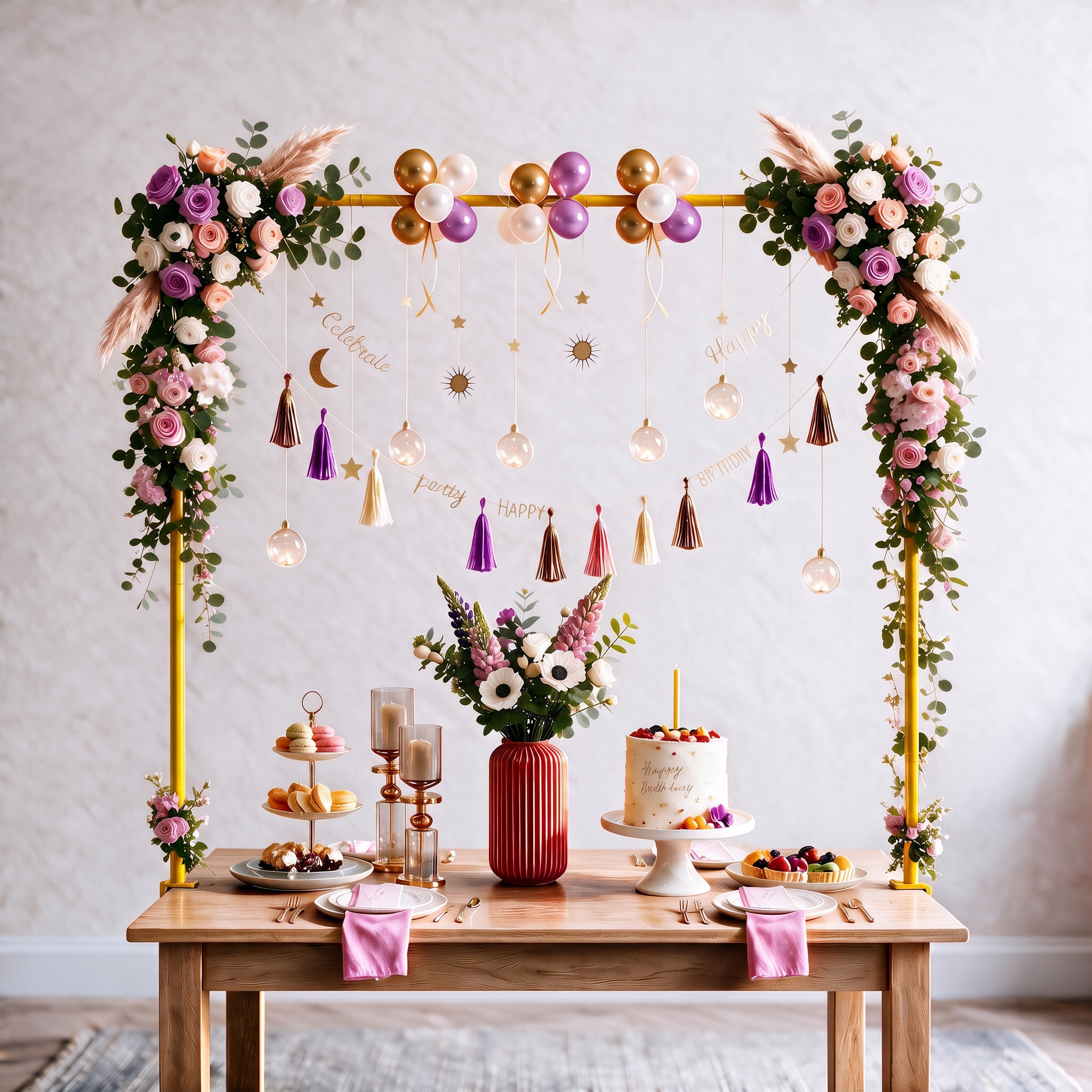 MQUPIN Over The Table Rod Stand with Clamps Adjustable 13''-47'' Tall 29\"-98\" Length Gold Table Arch Hanging for Wedding Birthday Party Halloween Christmas