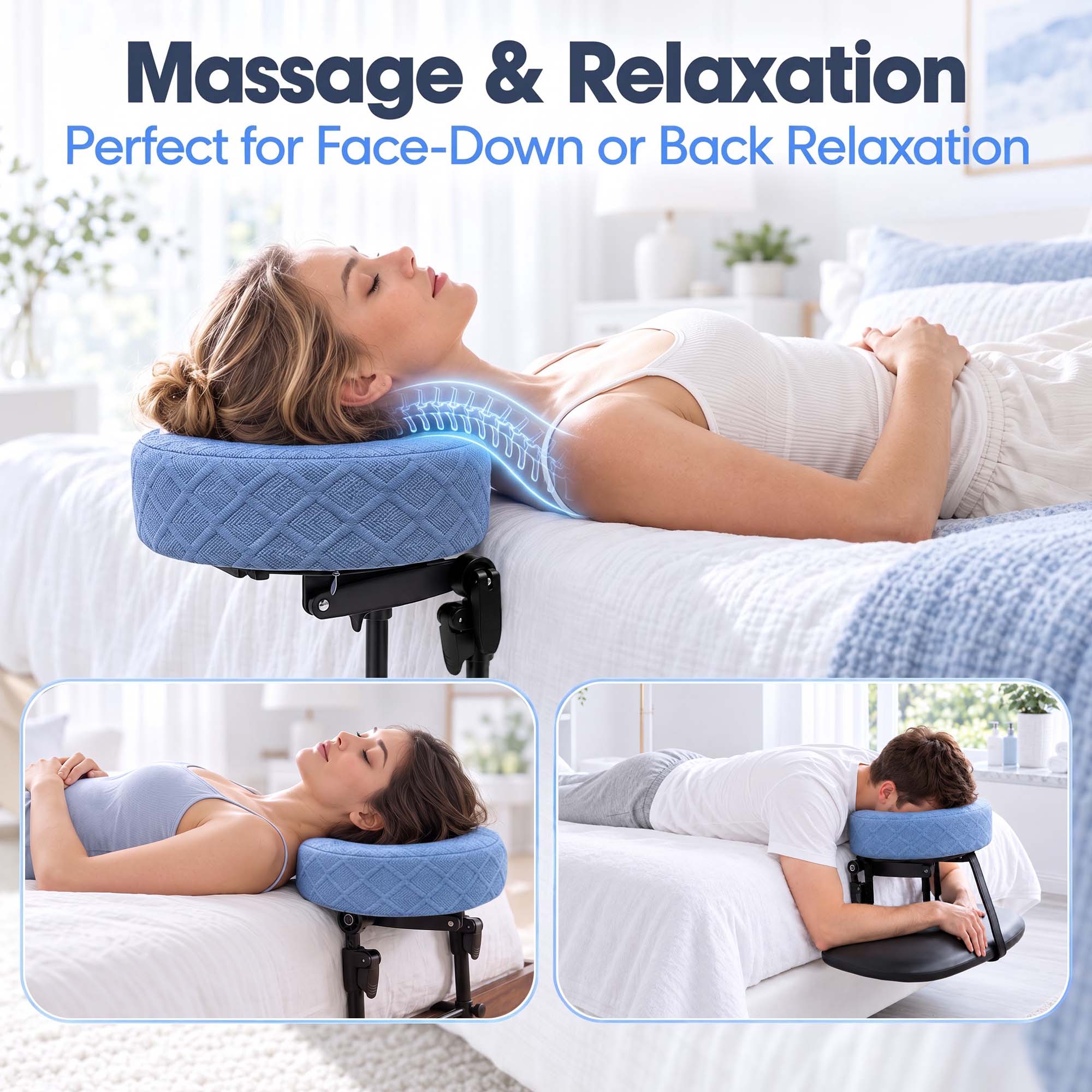 MQUPIN Massage Headrest for Bed, Adjustable Household Face Cradle Kit, Portable Mattress Face Down Pillow for Home Spa & Eye Surgery Recovery