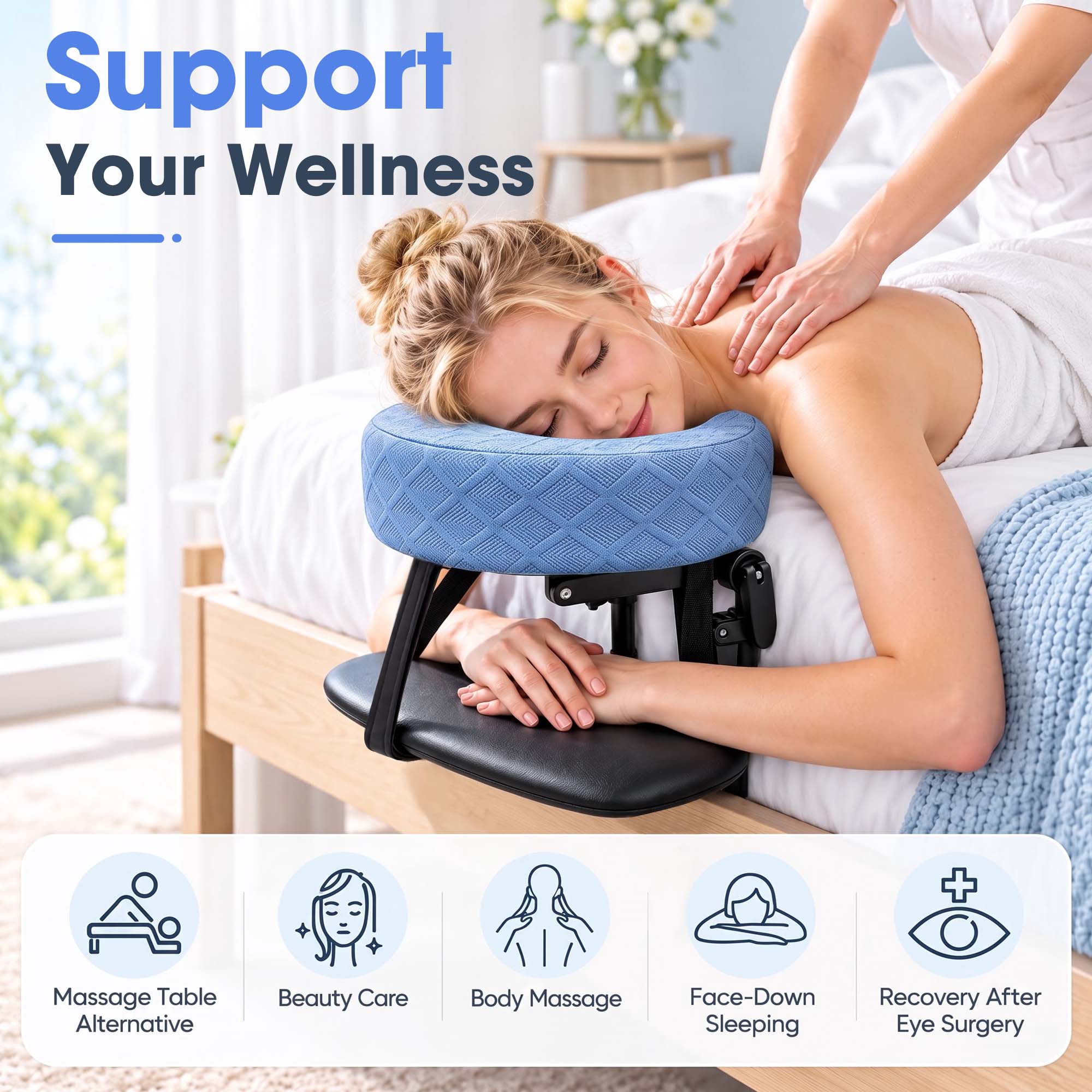 MQUPIN Massage Headrest for Bed, Adjustable Household Face Cradle Kit, Portable Mattress Face Down Pillow for Home Spa & Eye Surgery Recovery