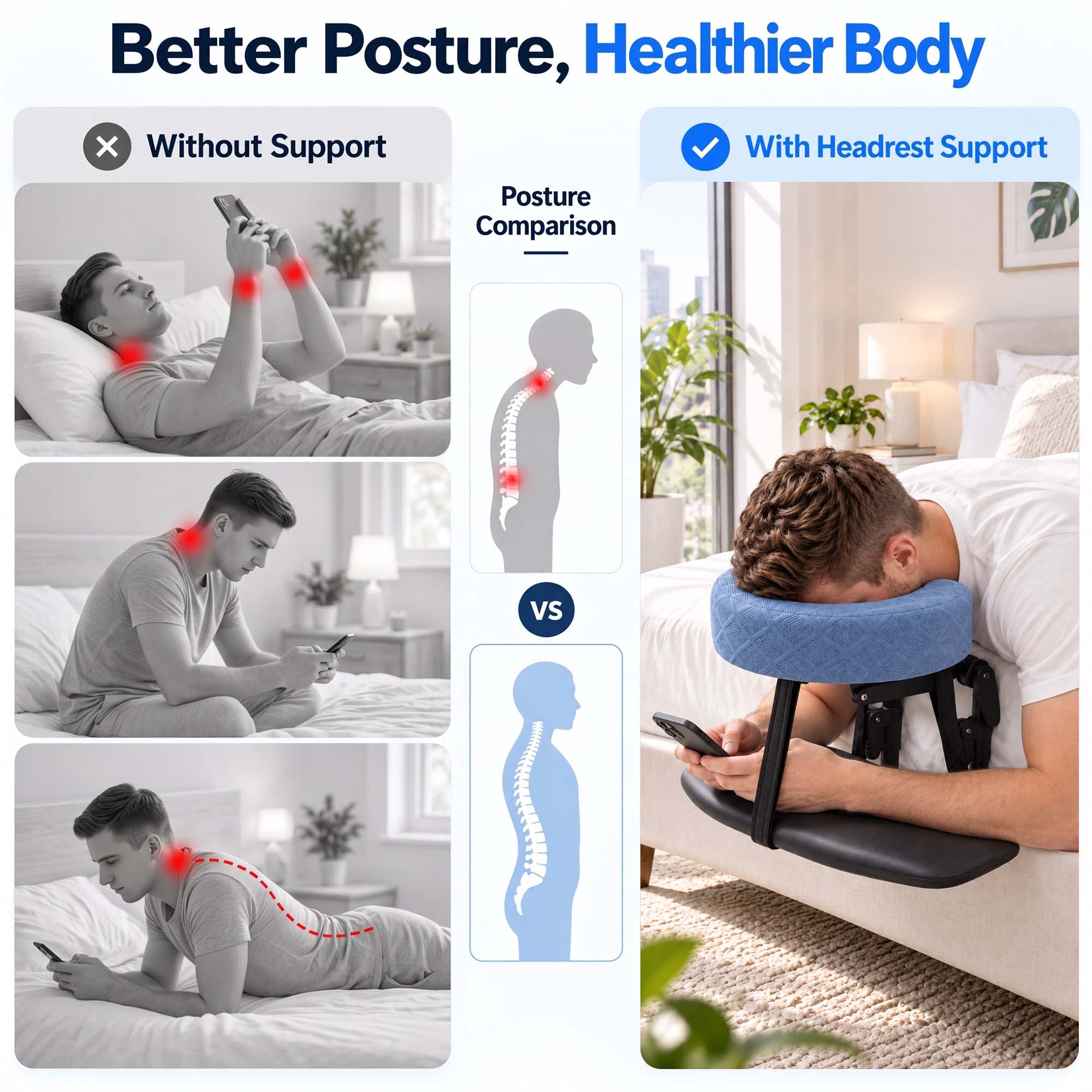MQUPIN Massage Headrest for Bed, Adjustable Household Face Cradle Kit, Portable Mattress Face Down Pillow for Home Spa & Eye Surgery Recovery