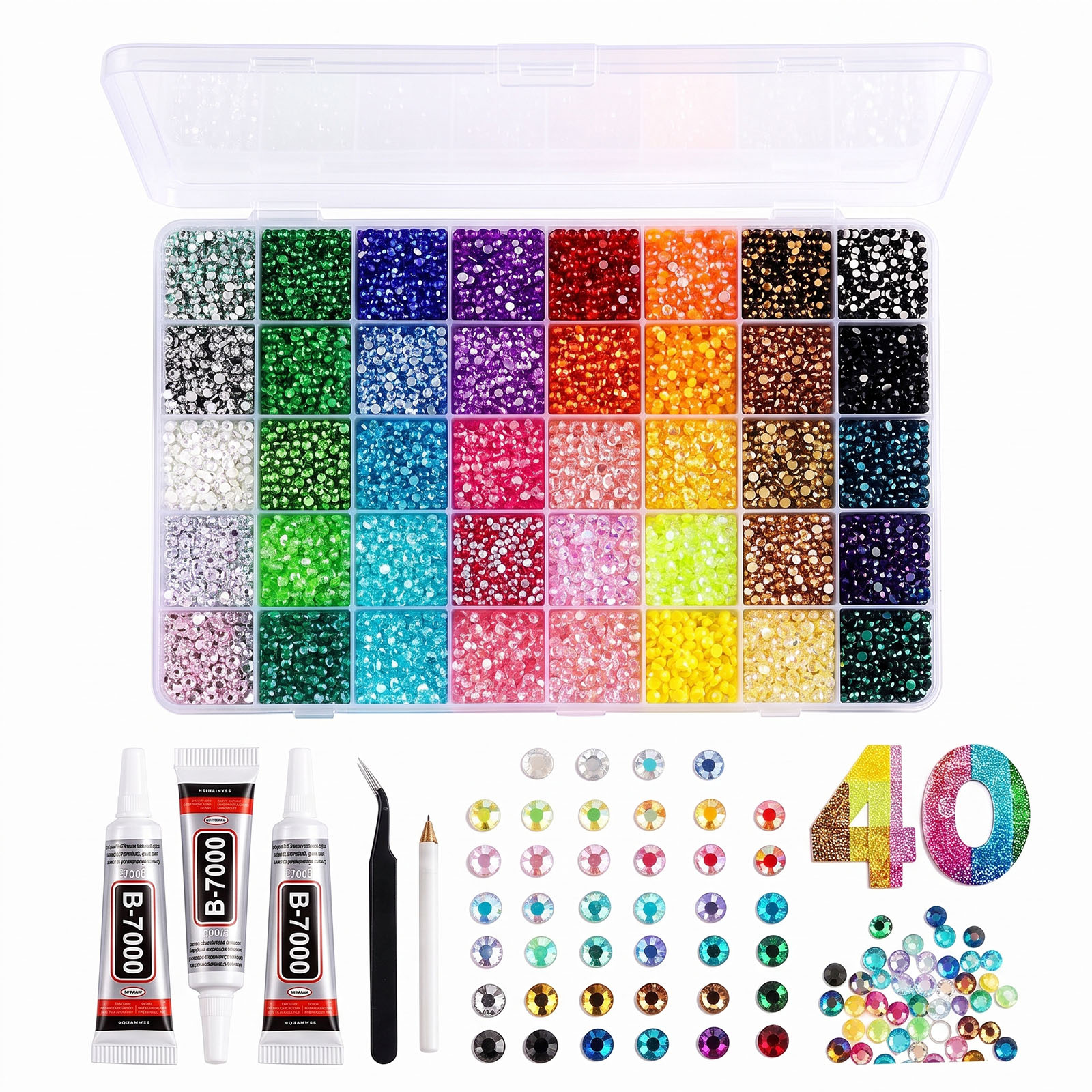 Bedazzler Kit with Rhinestones, 40000 Jelly Gems, 3mm Multicolor Crystal, 3 B7000 Glue for Diamond Art, Nail Art & Crafts