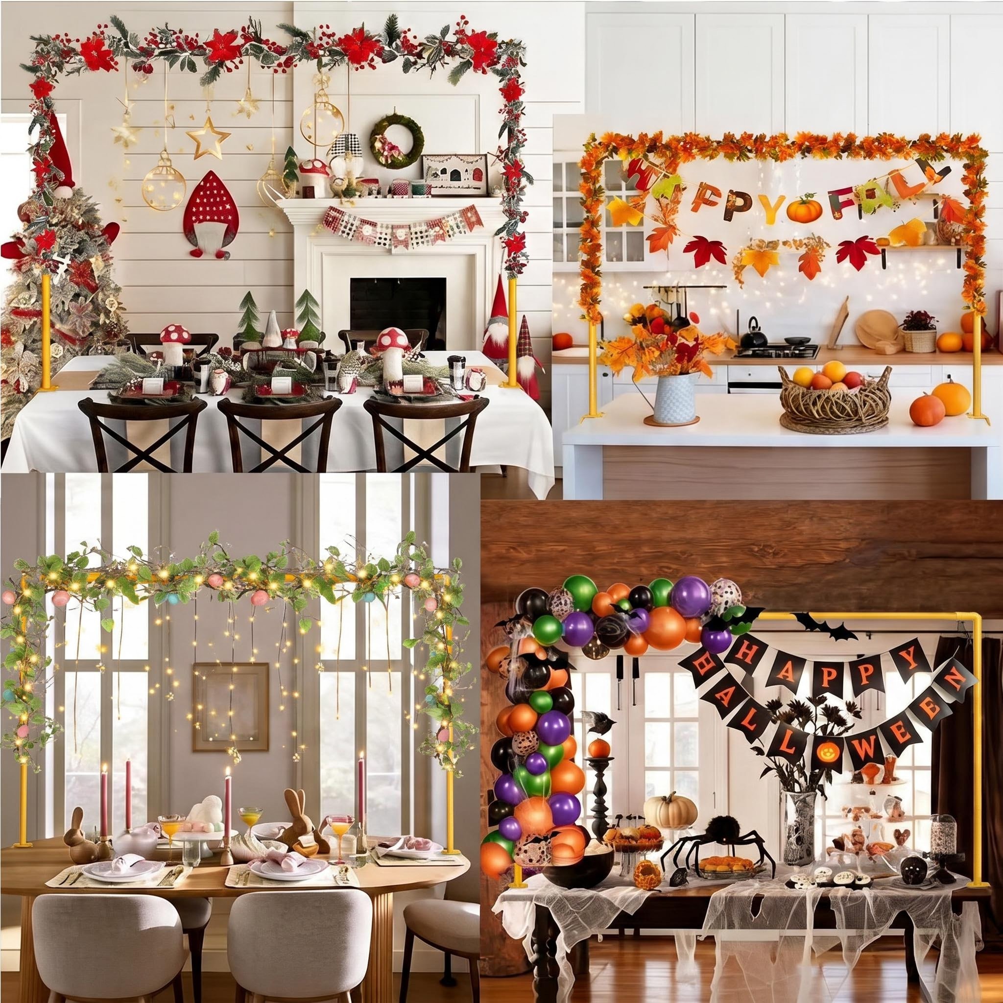 MQUPIN Over The Table Rod Stand with Clamps Adjustable 13''-47'' Tall 29\"-98\" Length Gold Table Arch Hanging for Wedding Birthday Party Halloween Christmas