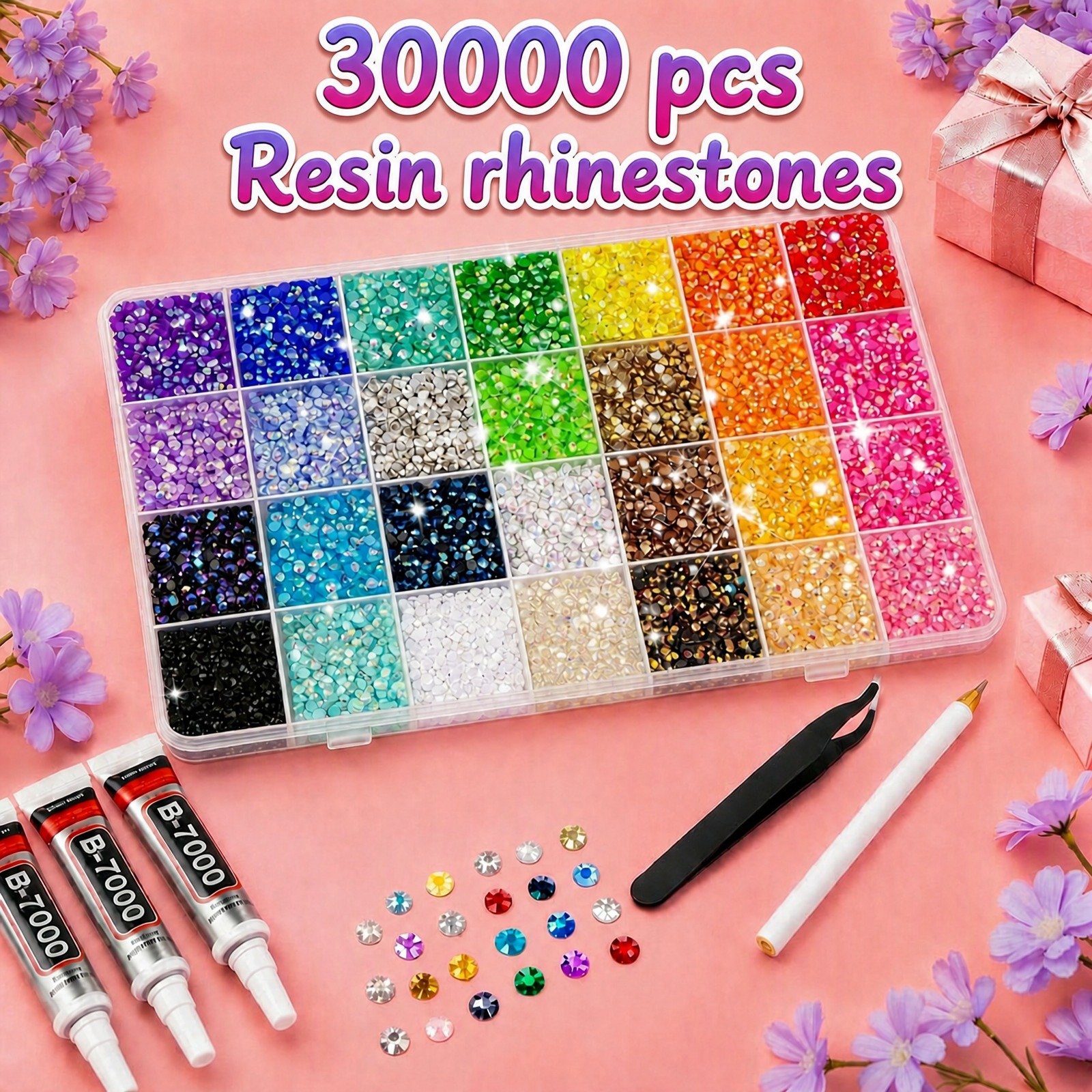 Bedazzler Kit with Rhinestones, 34000 Jelly Gems, 3mm Multicolor Crystal, 3 B7000 Glue for Diamond Art, Nail Art & Crafts