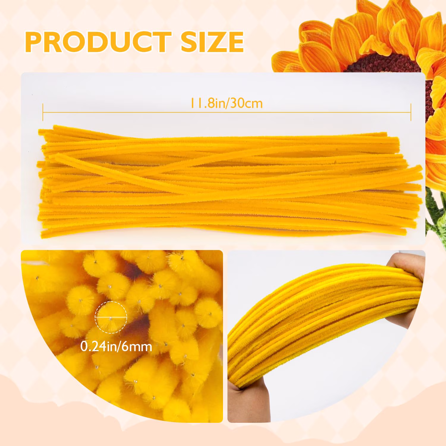 MQUPIN 450 Pcs Pipe Cleaners,12 Inch 6 Colors Craft Pipe Cleaners for DIY Tulip Lily Rose Sunflower Flowers, Thick Fluffy Art Craft Supplies