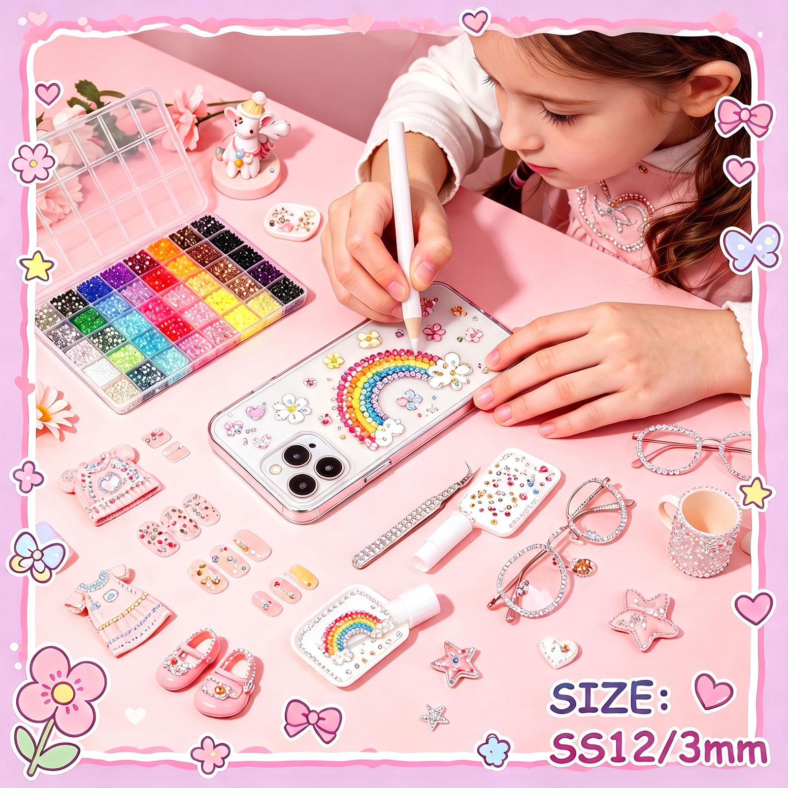 Bedazzler Kit with Rhinestones, 40000 Jelly Gems, 3mm Multicolor Crystal, 3 B7000 Glue for Diamond Art, Nail Art & Crafts