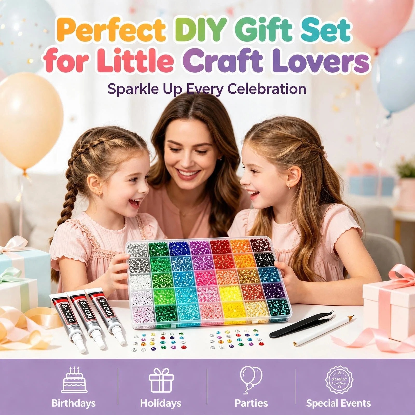 Bedazzler Kit with Rhinestones, 40000 Jelly Gems, 3mm Multicolor Crystal, 3 B7000 Glue for Diamond Art, Nail Art & Crafts