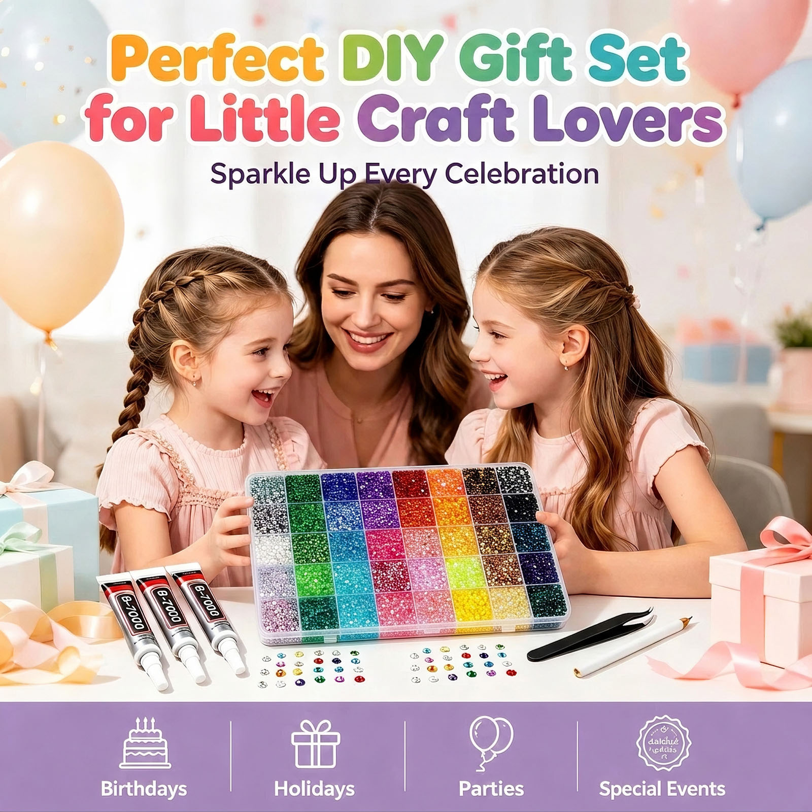 Bedazzler Kit with Rhinestones, 40000 Jelly Gems, 3mm Multicolor Crystal, 3 B7000 Glue for Diamond Art, Nail Art & Crafts