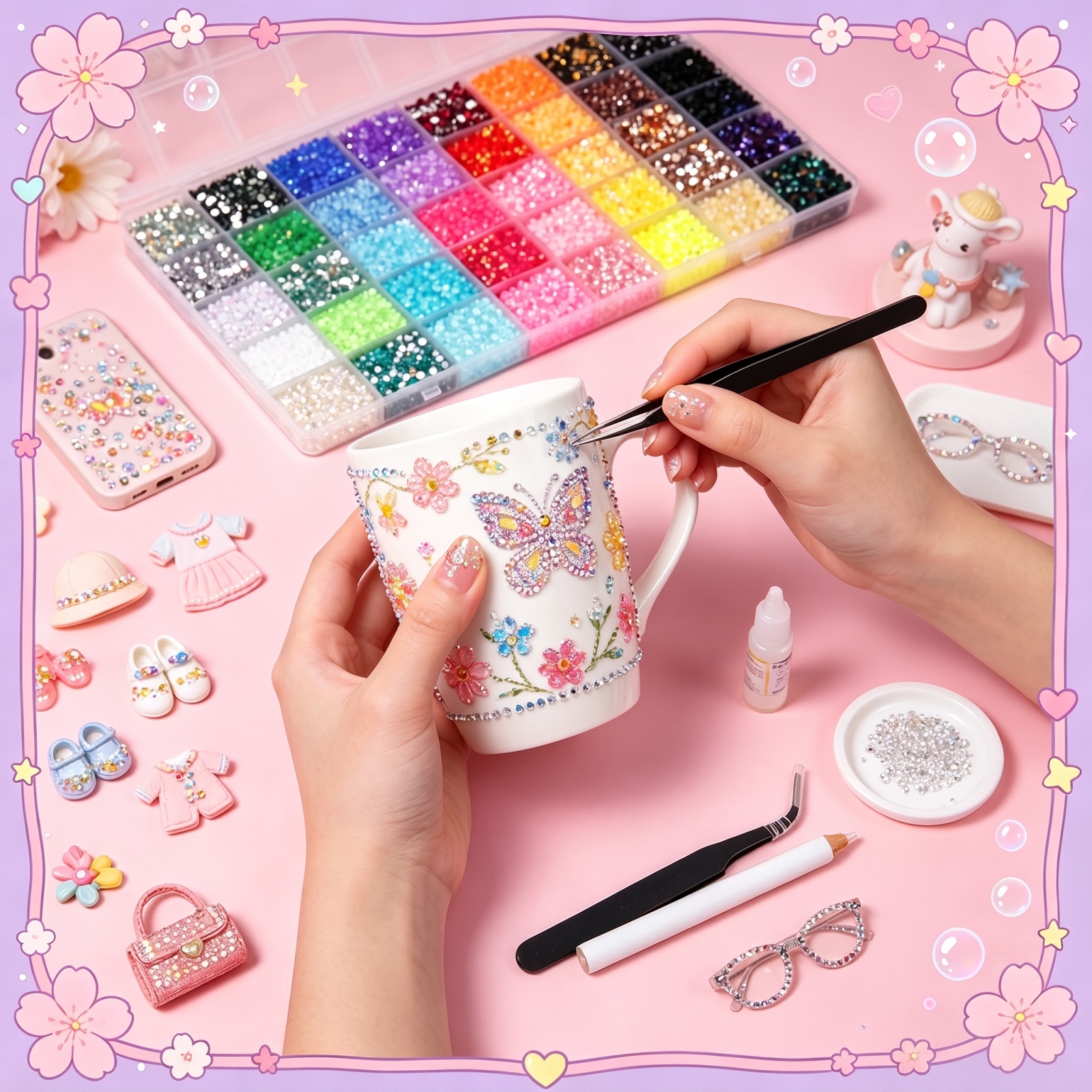 Bedazzler Kit with Rhinestones, 40000 Jelly Gems, 3mm Multicolor Crystal, 3 B7000 Glue for Diamond Art, Nail Art & Crafts