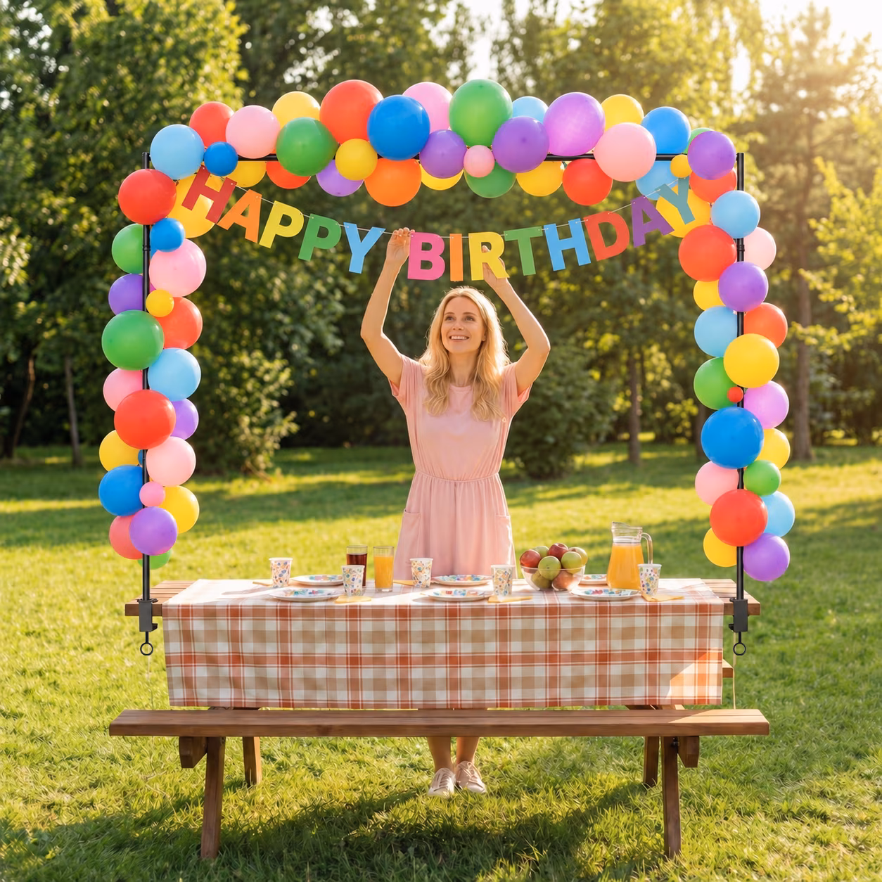 Over The Table Rod Stand with Clamps Adjustable 13''-47'' Tall 29"-98" Length Black Table Arch Hanging for Wedding Birthday Party Halloween Christmas