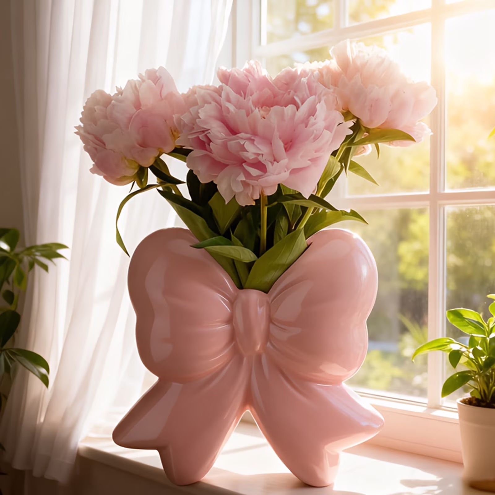 Pink Bow Vase Coquette Ceramic Vase Pen Holder 4.5 x 1.9 x 4.7 in Makeup Brush Holder Contemporary Design Decorative Women Gift for Christmas Home Office Shelf Table Room