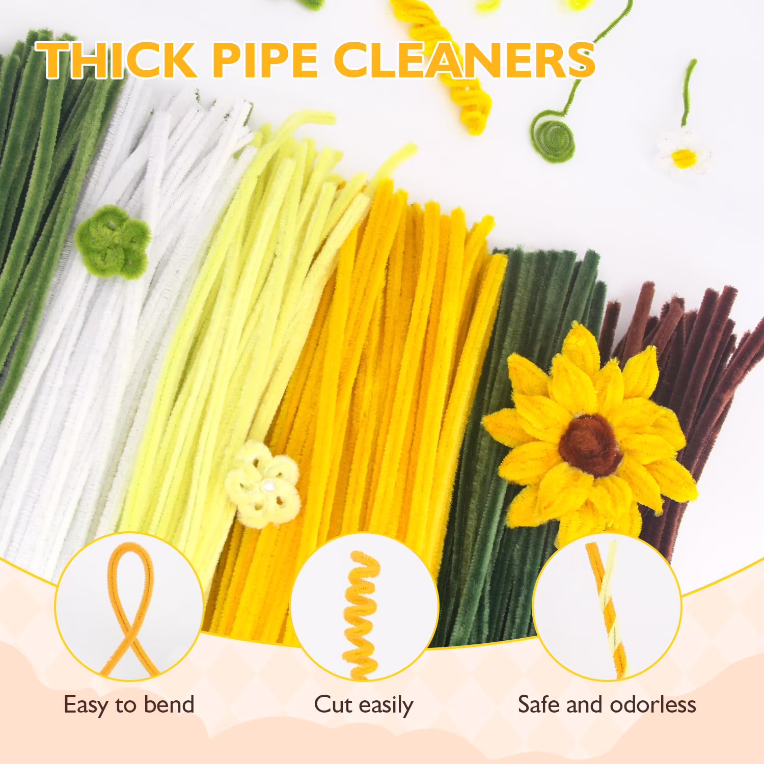 MQUPIN 450 Pcs Pipe Cleaners,12 Inch 6 Colors Craft Pipe Cleaners for DIY Tulip Lily Rose Sunflower Flowers, Thick Fluffy Art Craft Supplies