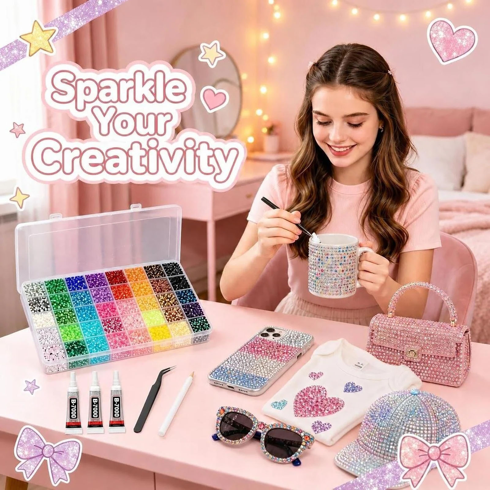 Bedazzler Kit with Rhinestones, 40000 Jelly Gems, 3mm Multicolor Crystal, 3 B7000 Glue for Diamond Art, Nail Art & Crafts
