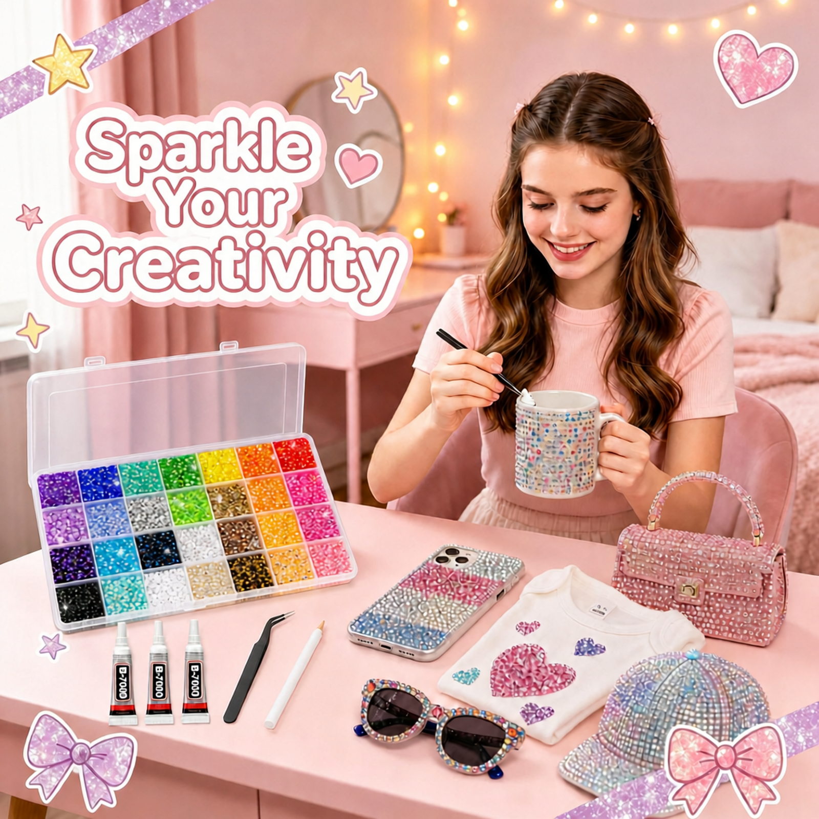 Bedazzler Kit with Rhinestones, 34000 Jelly Gems, 3mm Multicolor Crystal, 3 B7000 Glue for Diamond Art, Nail Art & Crafts