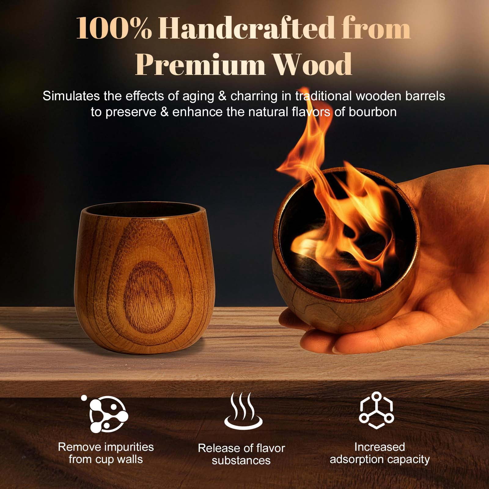 MQUPIN 10oz 2 Pack Whiskey Glass Gift Set, Original Charred Wood Handmade Bourbon Old Fashioned Tumblers, Ideal Gifts for Men, Dad, Husband