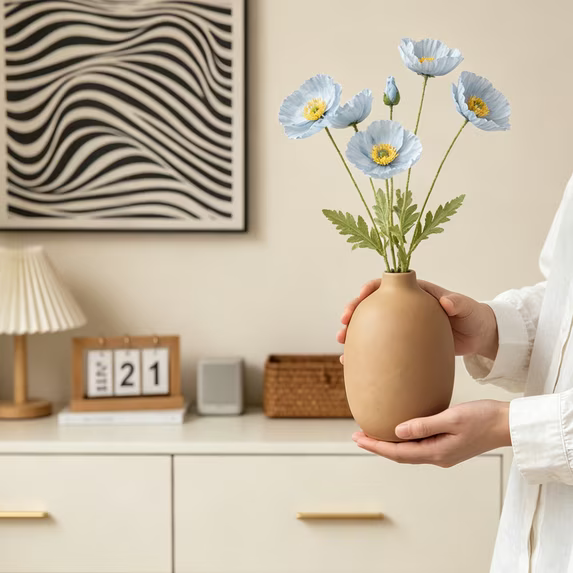 Ceramic Vase Set of 5, Vases Home Decor Rustic Farmhouse Decorative Vase Pottery Vases for Bouquet Pampas Grass Dried Fresh Flowers, Table Living Room Kitchen Bedroom Bathroom - Brown