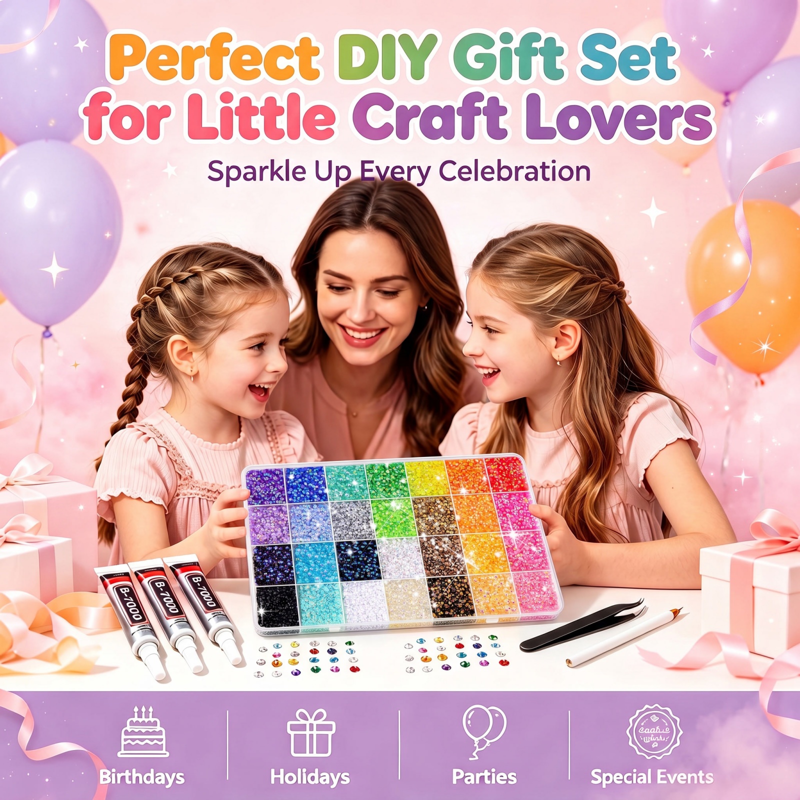 Bedazzler Kit with Rhinestones, 34000 Jelly Gems, 3mm Multicolor Crystal, 3 B7000 Glue for Diamond Art, Nail Art & Crafts