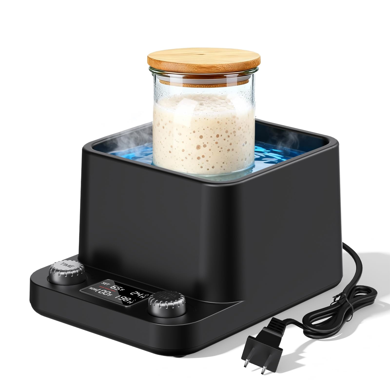 Sourdough Starter Warmer, Water Bath Uniform Warming, Precise 1°F Thermostat (70–104°F), 198H Timer, Fits Jars Up to 50oz, Sourdough Heater for Sourdough Home Baking & Consistent Fermentation