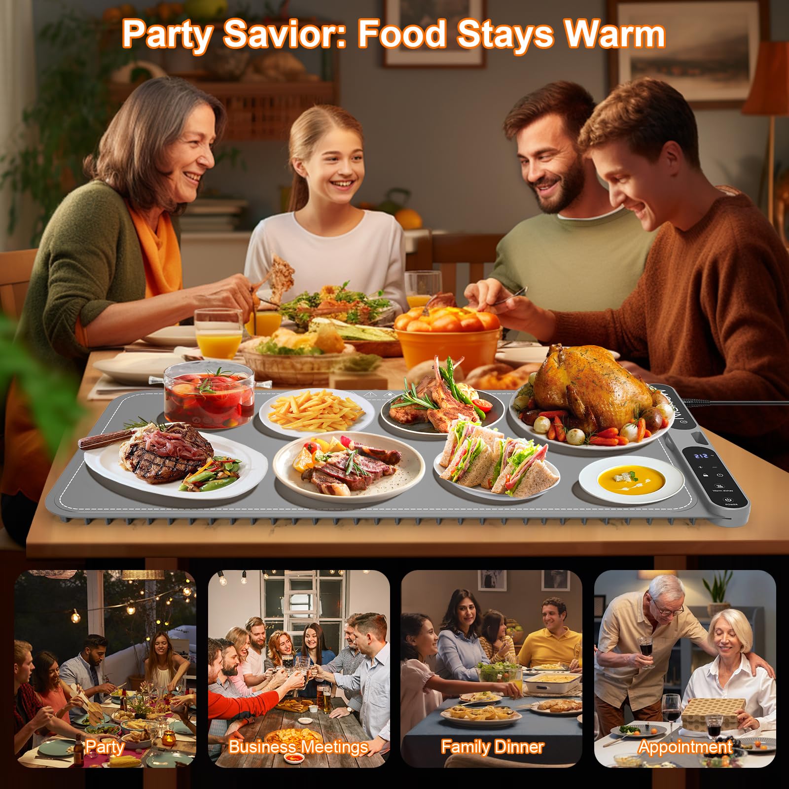 Warming Mat for Food Extra Large, Electric Roll Up Food Warming Mat for Buffet, Warming Tray Mat for Food XL, 47"x15" Portable Heating Pad for Parties, 7 Level Temp 8 Hour Timer, Gifts