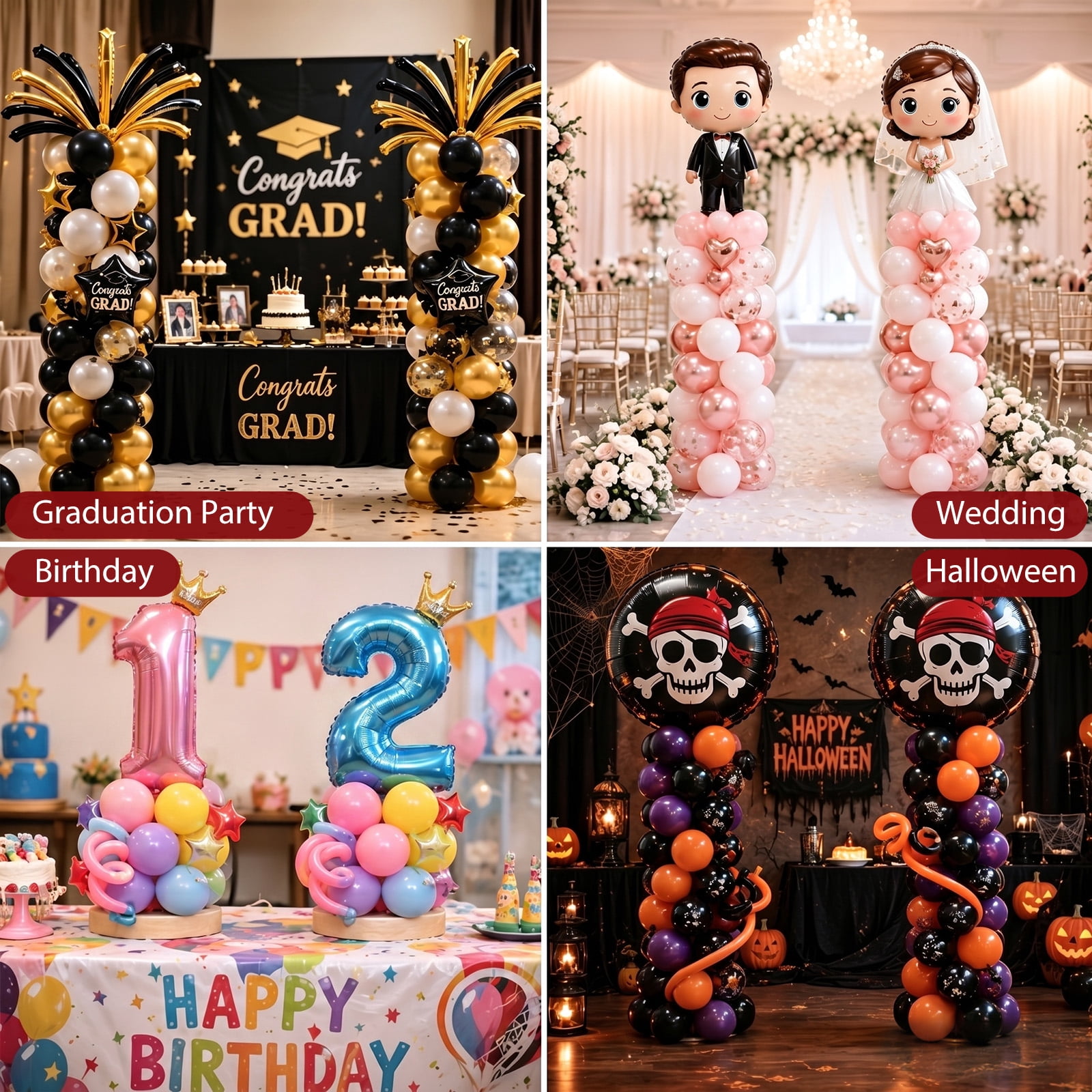 MQUPIN 2 Sets Balloon Column Stand Kits, Height Adjustable Metal Telescopic Balloon Tower Pillar for Birthday, Baby Shower, Wedding & Graduation Party Floor Decorations, Balloons Not Included