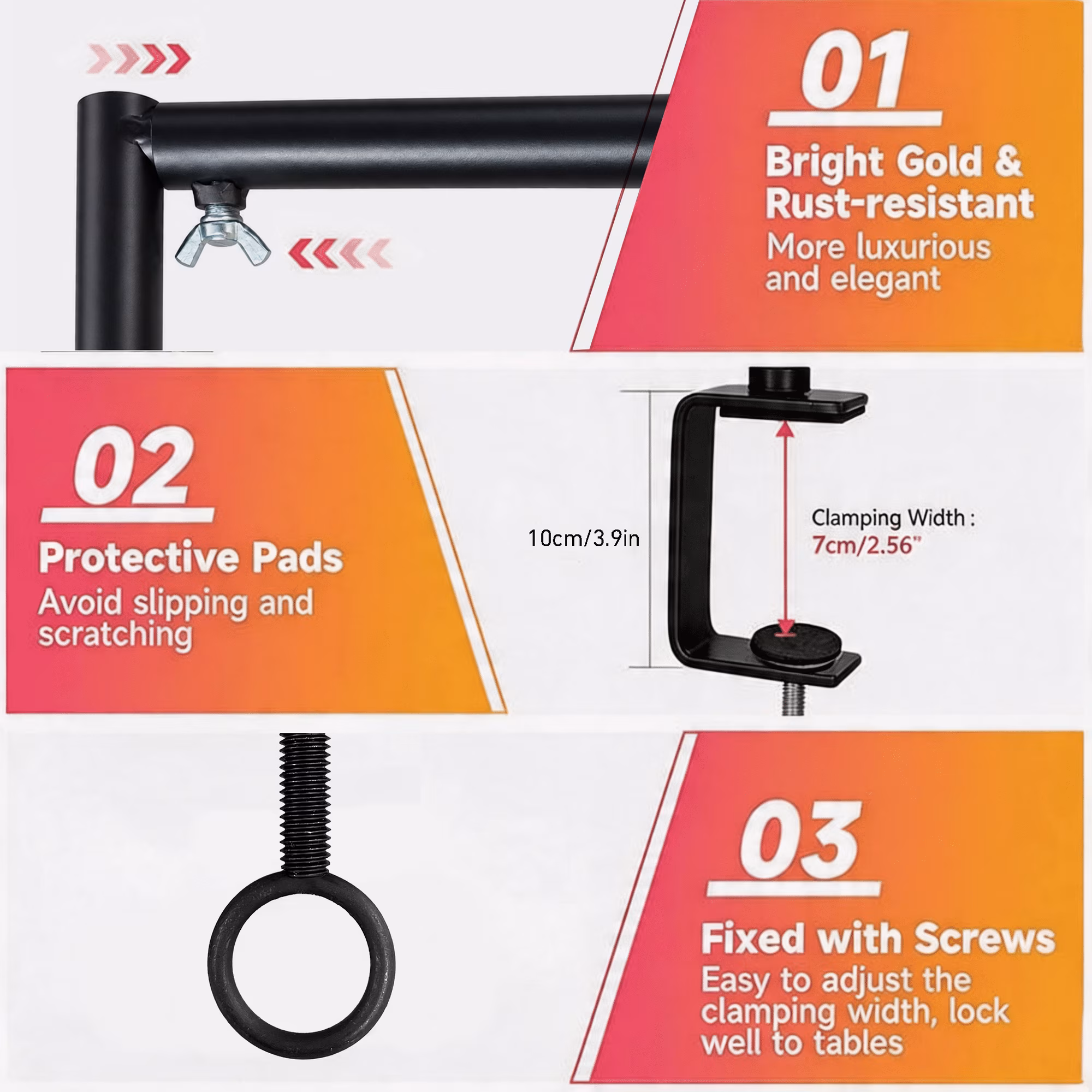Over The Table Rod Stand with Clamps Adjustable 13''-47'' Tall 29"-98" Length Black Table Arch Hanging for Wedding Birthday Party Halloween Christmas