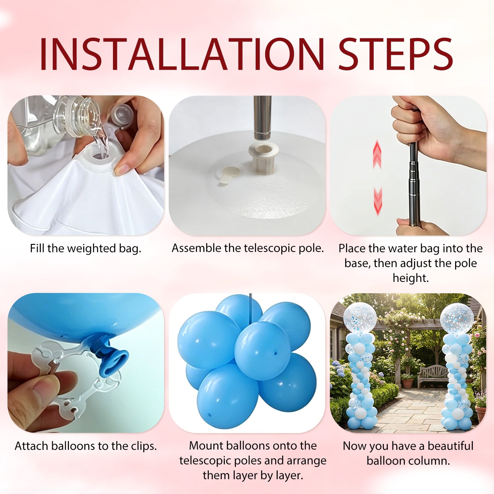MQUPIN 2 Sets Balloon Column Stand Kits, Height Adjustable Metal Telescopic Balloon Tower Pillar for Birthday, Baby Shower, Wedding & Graduation Party Floor Decorations, Balloons Not Included