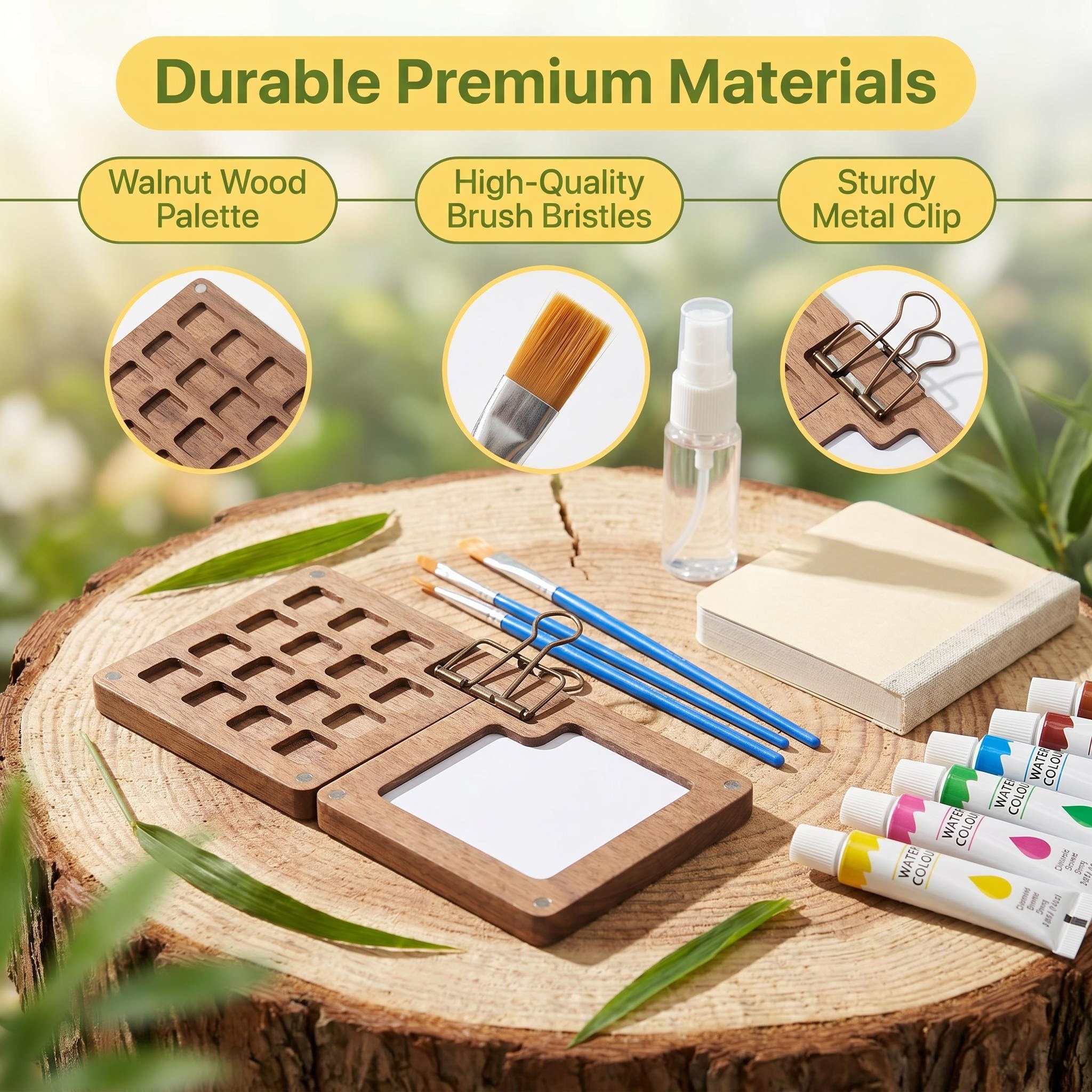 MQUPIN Mini Travel Watercolor Paint Set-Portable Paint Kit with Paints, Brush, Sketchbook & Copper Clip | For Beginners, Professional Artists & Painting Enthusiasts.