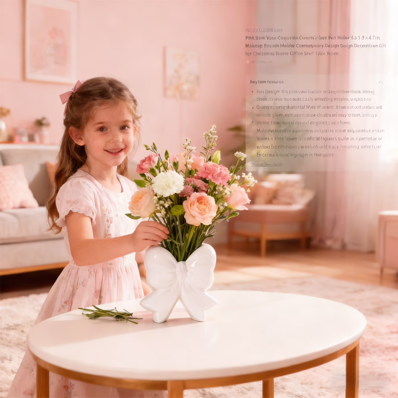 White Bow Vase , Coquette Ceramic Vase - Multifunctional Pen & Makeup Brush Holder, Contemporary Home Office Decor, Perfect Christmas Gift for Women (4.5x1.9x4.7 in)