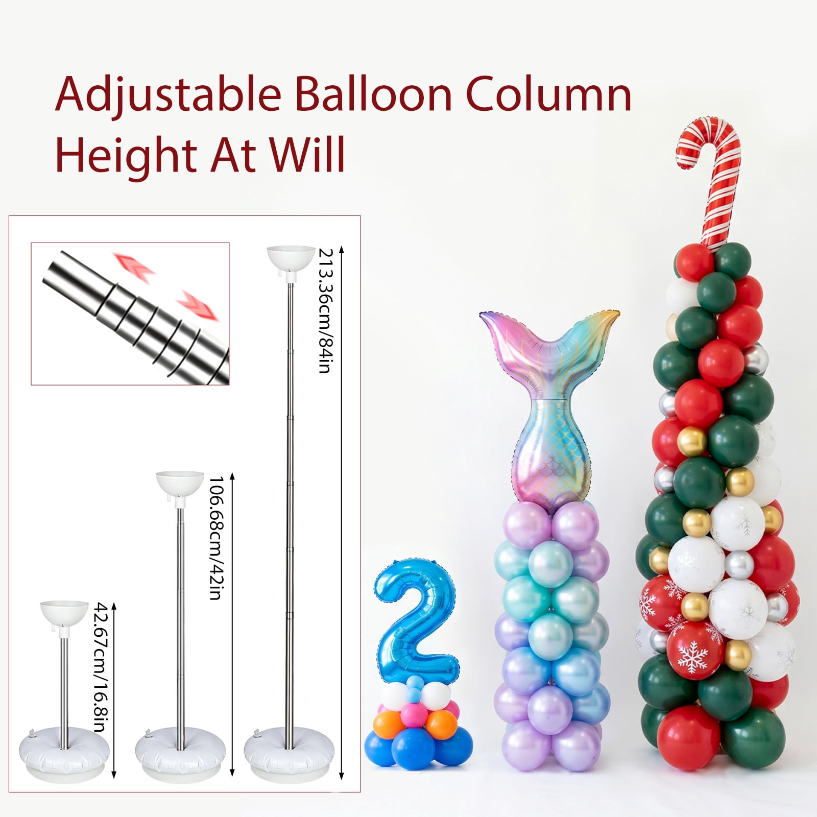 MQUPIN 2 Sets Balloon Column Stand Kits, Height Adjustable Metal Telescopic Balloon Tower Pillar for Birthday, Baby Shower, Wedding & Graduation Party Floor Decorations, Balloons Not Included