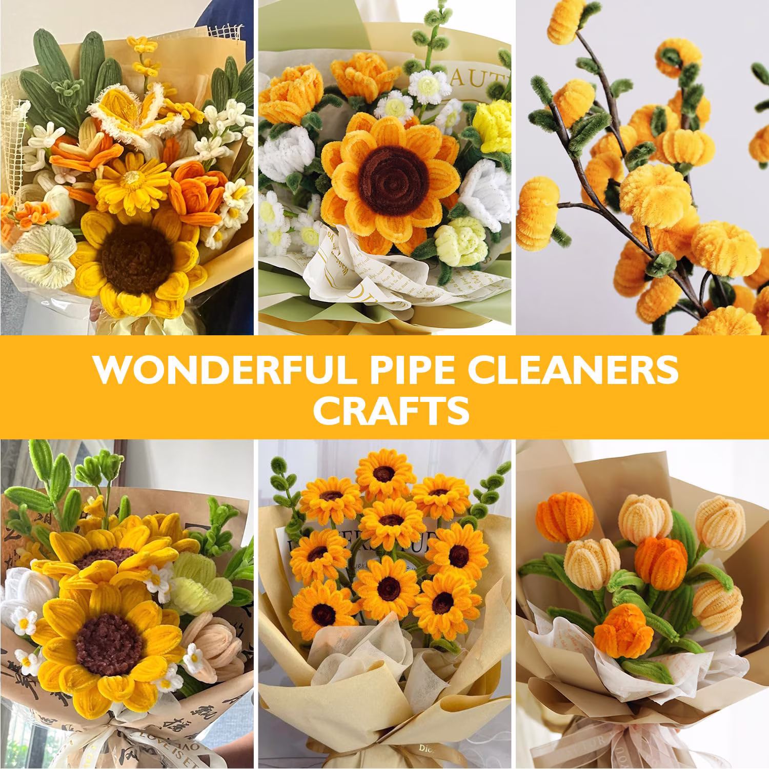 MQUPIN 450 Pcs Pipe Cleaners,12 Inch 6 Colors Craft Pipe Cleaners for DIY Tulip Lily Rose Sunflower Flowers, Thick Fluffy Art Craft Supplies