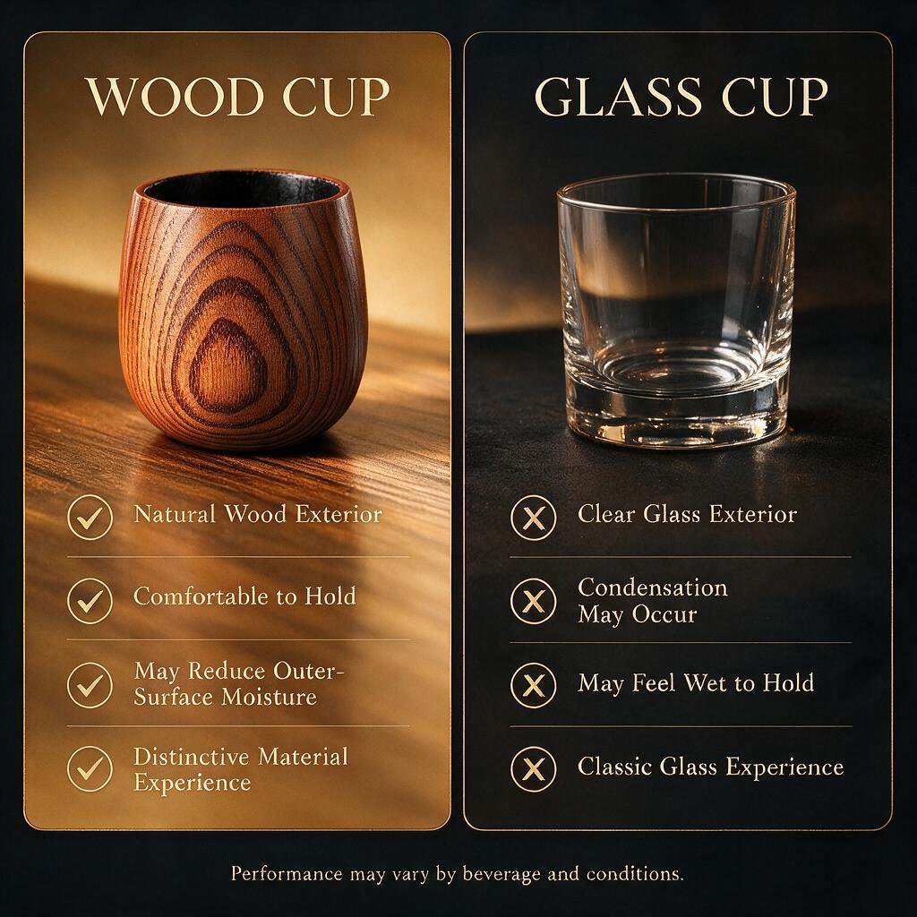MQUPIN 10oz 2 Pack Wooden Whiskey Glass Gift Set, Carbonized Wood with 6 Granite Whiskey Stones for Men Dad Groomsmen Father's Day Birthday Gifts