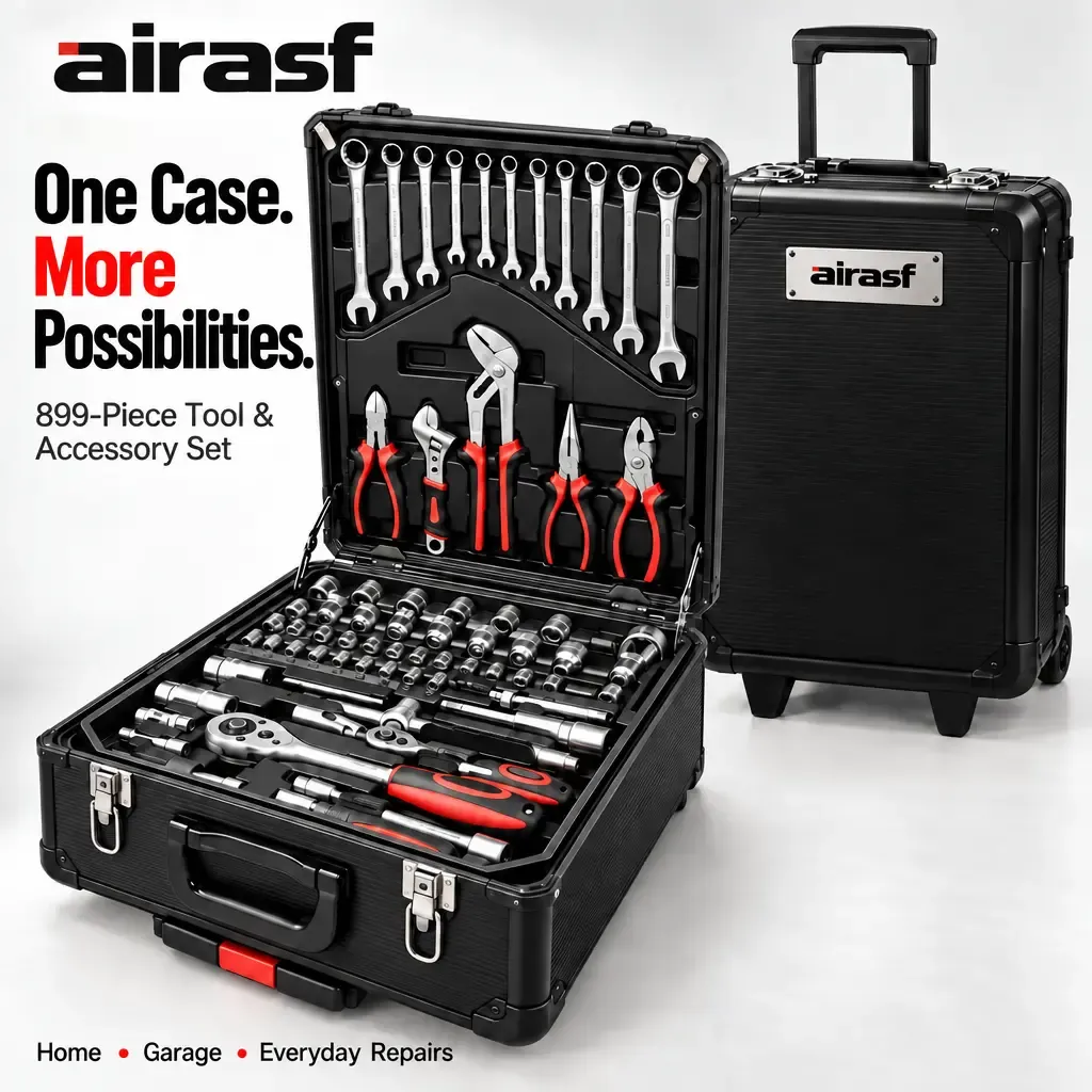 Airasf 899-Piece Tool & Accessory Set with Rolling Storage Case