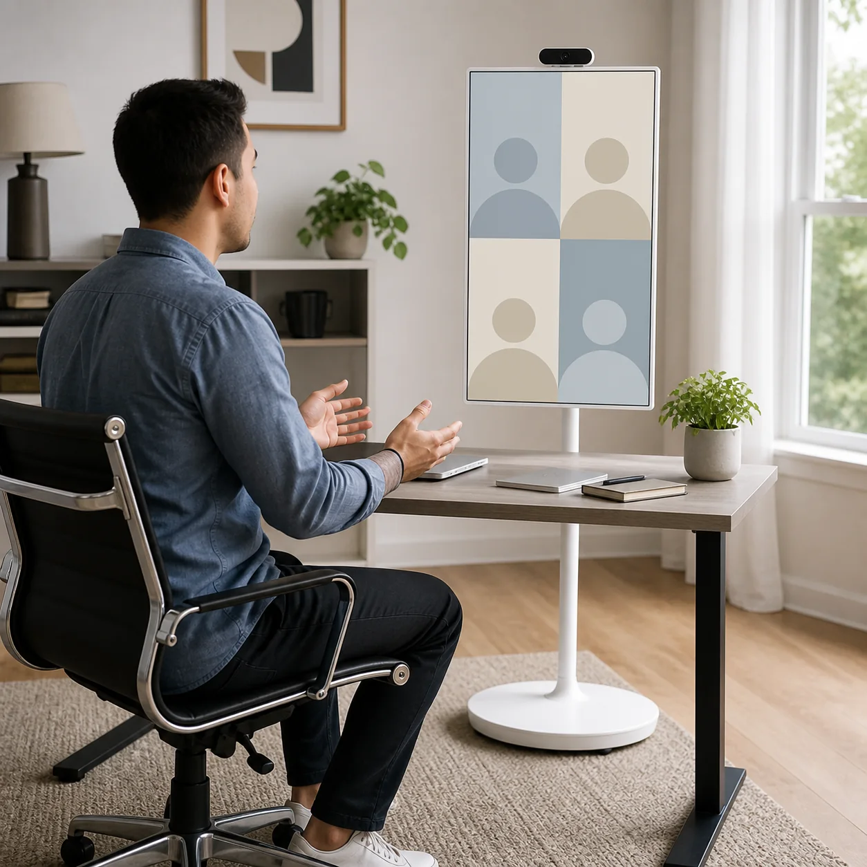 Portrait portable display used for a generic video call