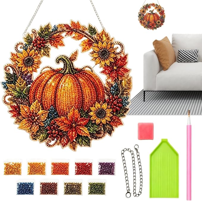 Gem Art Kit | Pumpkin Wreath Crystal Wall Decor