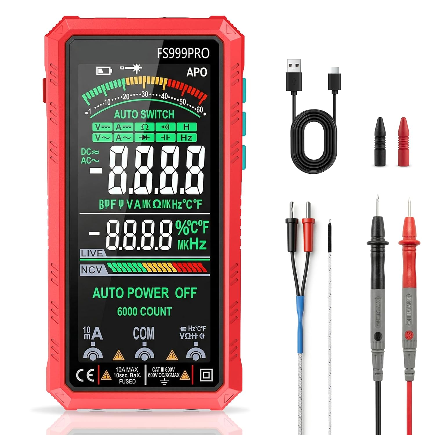 Digital Multimeter, Smart Auto-Ranging Electrician Tester, 6000-Count True RMS