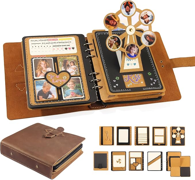 Handmade Genuine Leather Scrapbook Album—A DIY 3D Interactive Keepsake for Wedding, Baby, and Family Photos