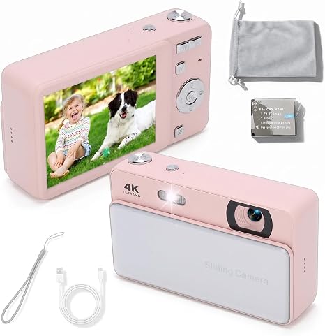 Digital camera, 64MP high-definition autofocus 4K retro sliding-cover camera.