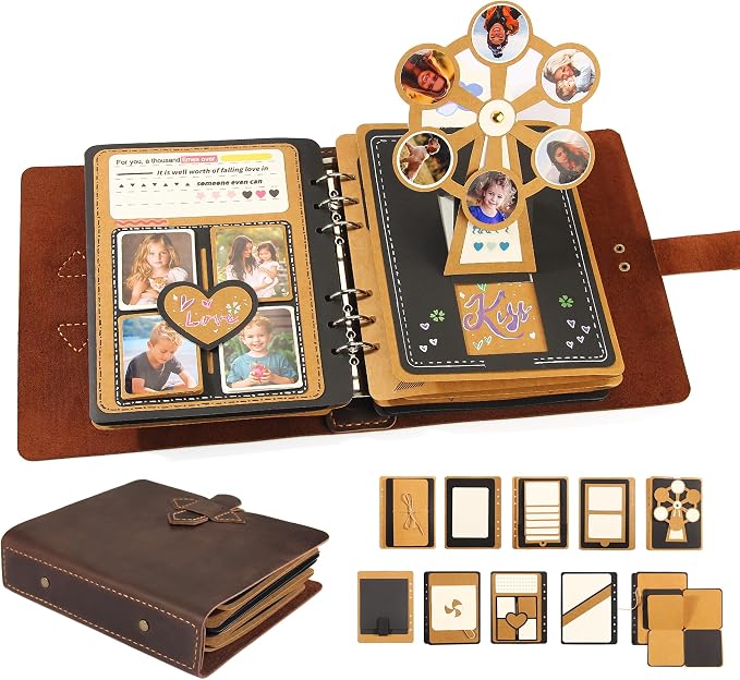 Handmade Genuine Leather Scrapbook Album—A DIY 3D Interactive Keepsake for Wedding, Baby, and Family Photos