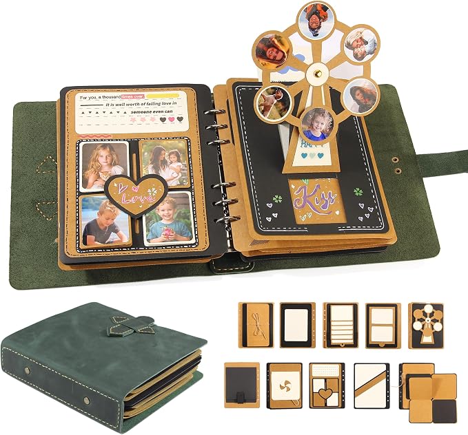 Handmade Genuine Leather Scrapbook Album—A DIY 3D Interactive Keepsake for Wedding, Baby, and Family Photos