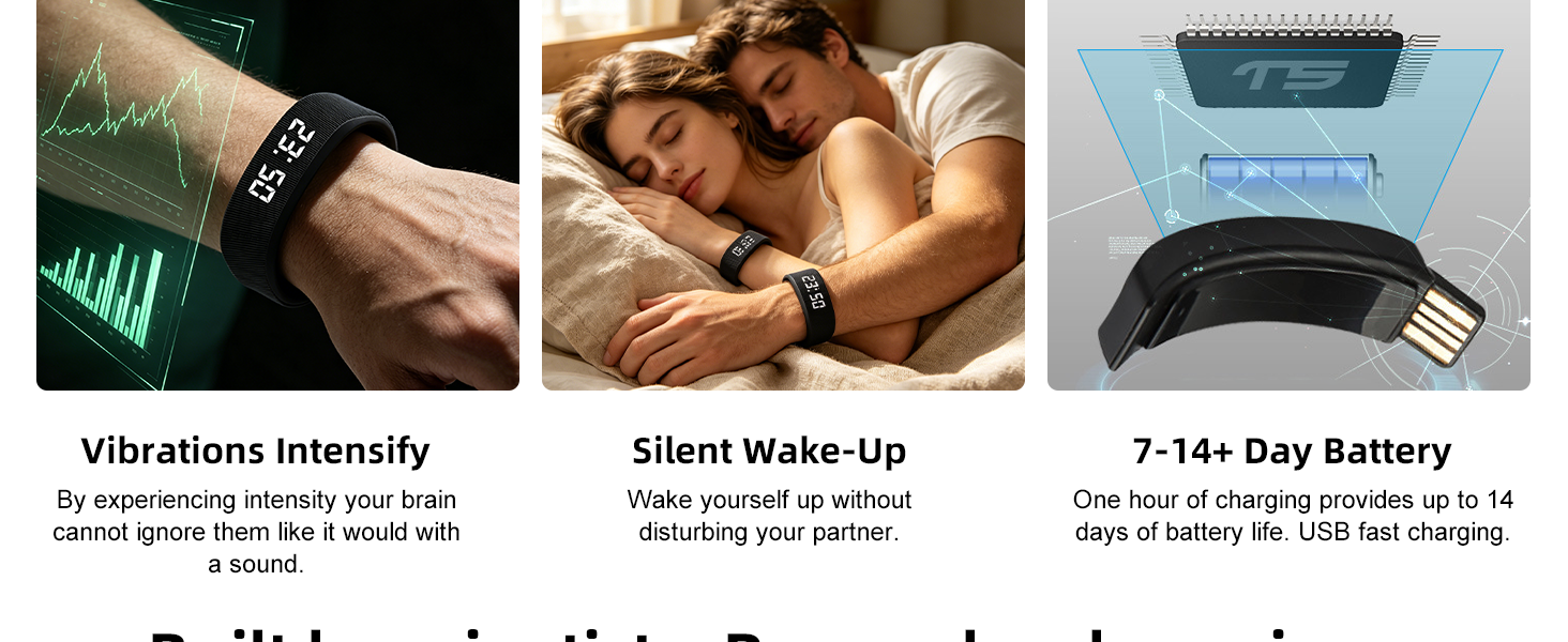 vibrating alarm wristband clock for heavy sleepers watch bracelet wake band wrist vibro adhd silent