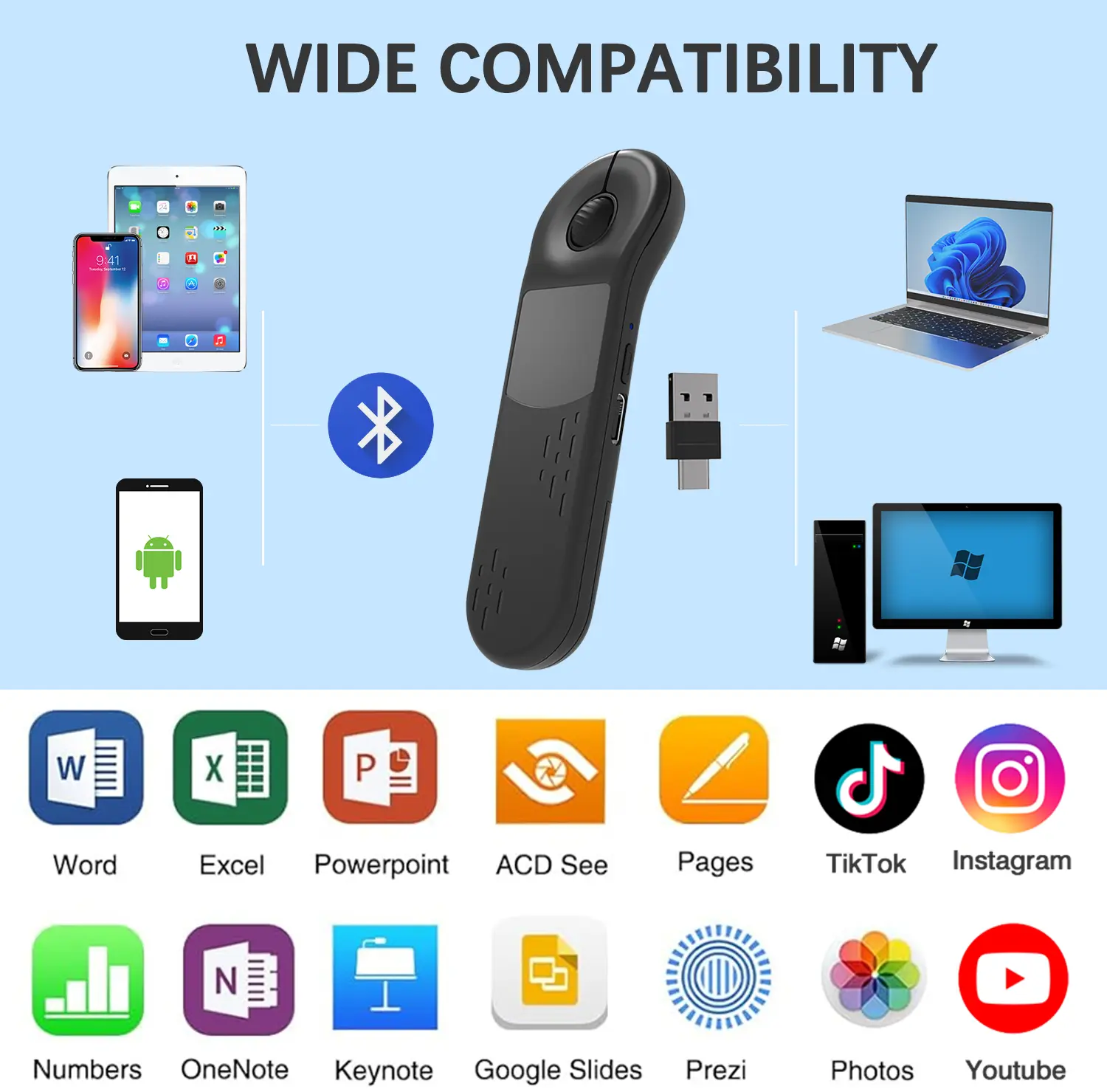 Wireless Presentation Clicker with Touchpad Mouse, Red Laser Pointer and TikTok Scrolling Remote