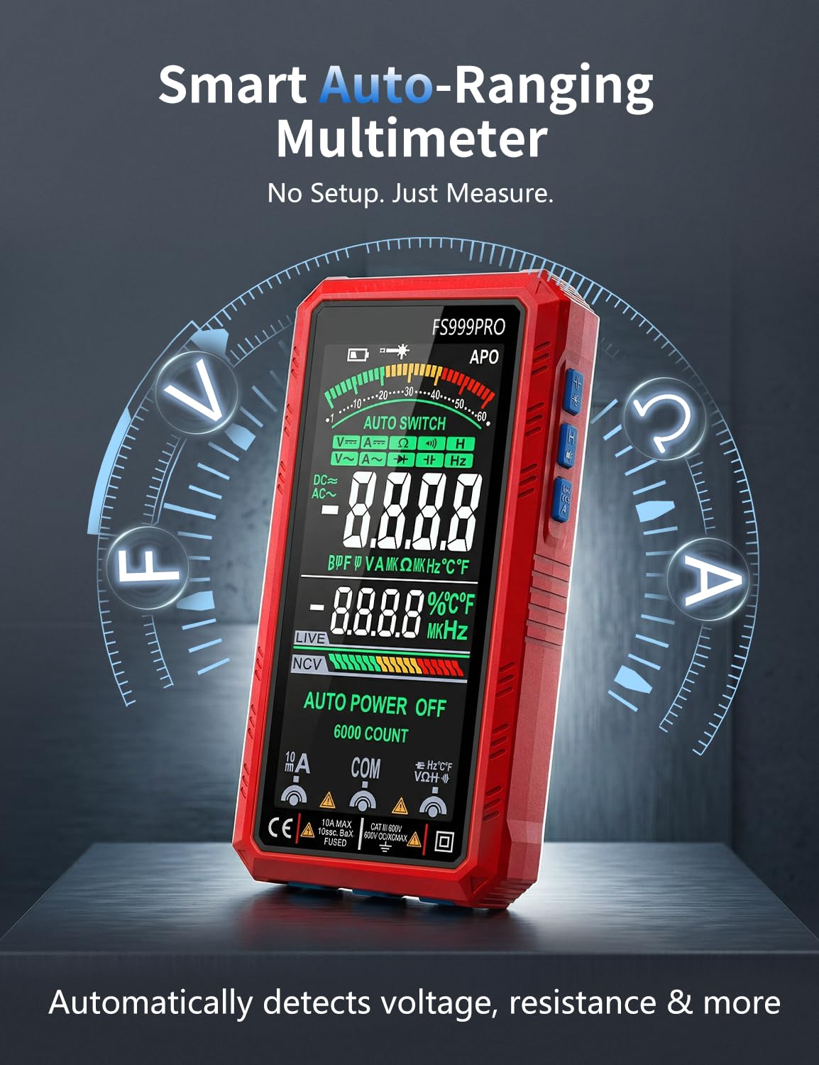 Digital Multimeter, Smart Auto-Ranging Electrician Tester, 6000-Count True RMS