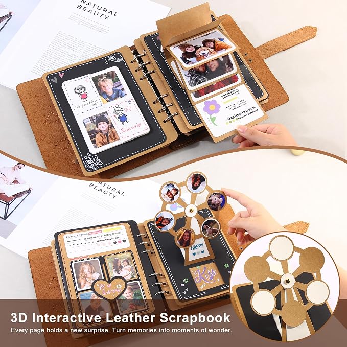 Handmade Genuine Leather Scrapbook Album—A DIY 3D Interactive Keepsake for Wedding, Baby, and Family Photos
