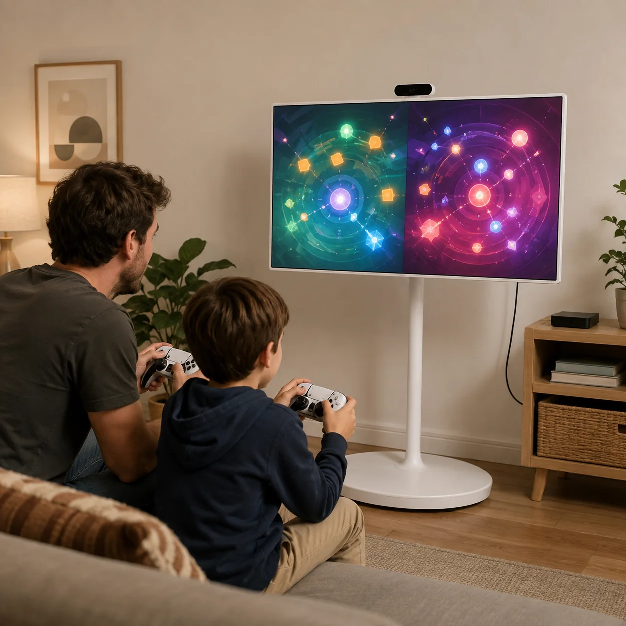 Parent and child using controllers with a portable display