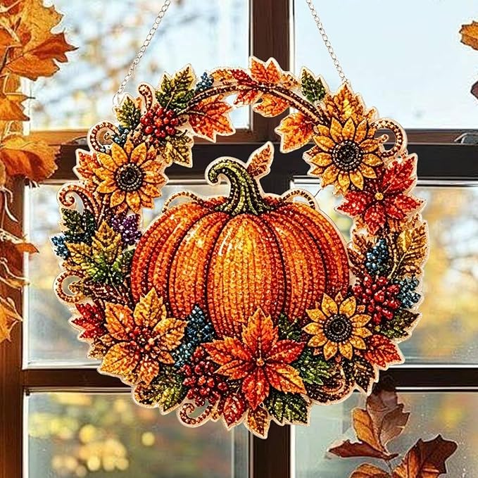 Gem Art Kit | Pumpkin Wreath Crystal Wall Decor