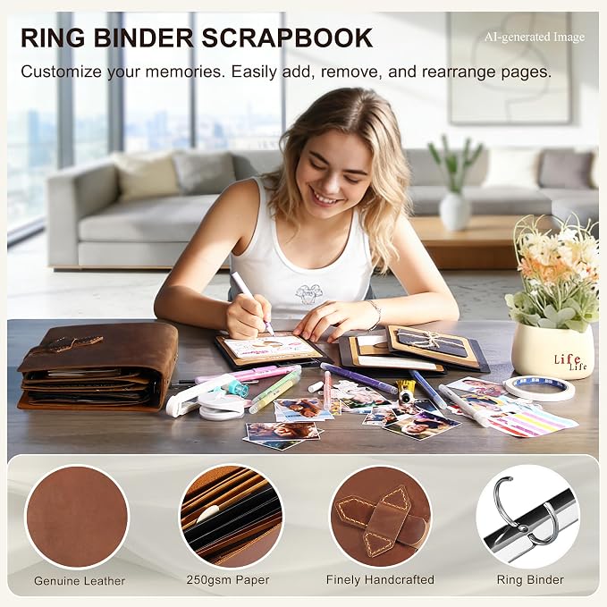 Handmade Genuine Leather Scrapbook Album—A DIY 3D Interactive Keepsake for Wedding, Baby, and Family Photos
