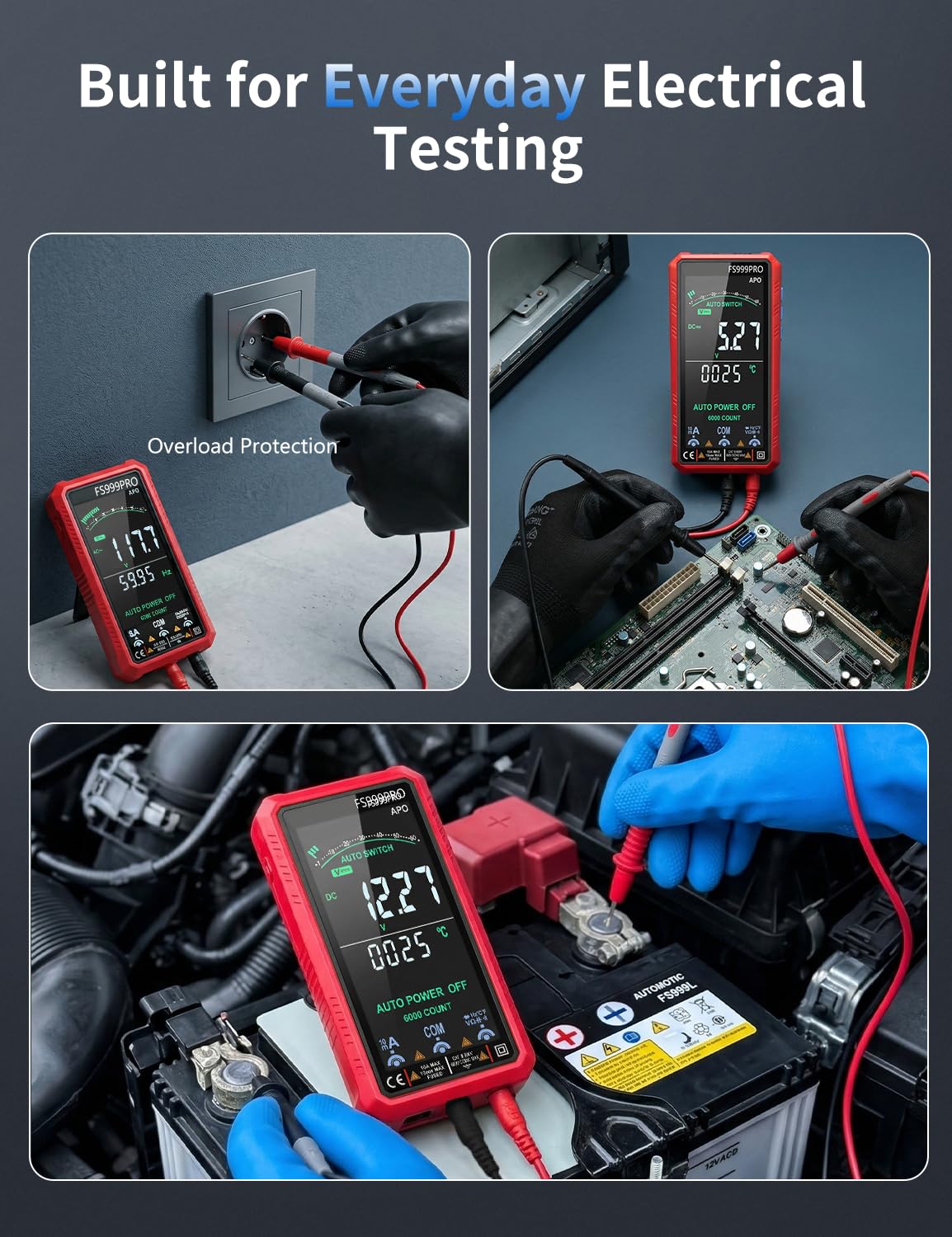 Digital Multimeter, Smart Auto-Ranging Electrician Tester, 6000-Count True RMS