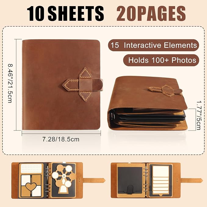 Handmade Genuine Leather Scrapbook Album—A DIY 3D Interactive Keepsake for Wedding, Baby, and Family Photos