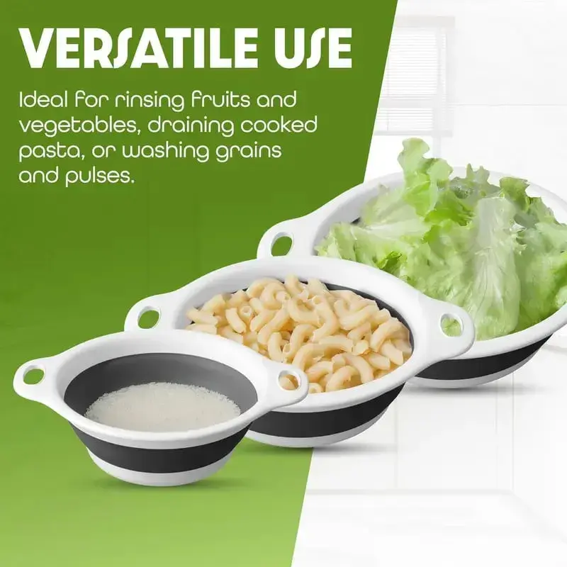 Collapsible Colanders 3-Pack Sturdy Kitchen Strainer Set